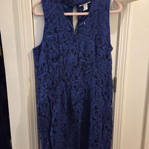 White House Black Market Sleeveless Navy Blue Lace Sheath Dress 16 Below Knee